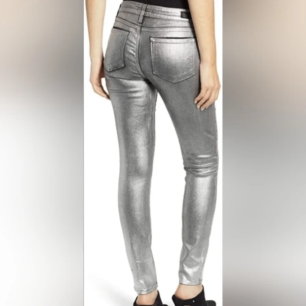 PAIGE SILVER SKINNY Verdugo Metallic Ankle Coated Jeans - Picture 3 of 5